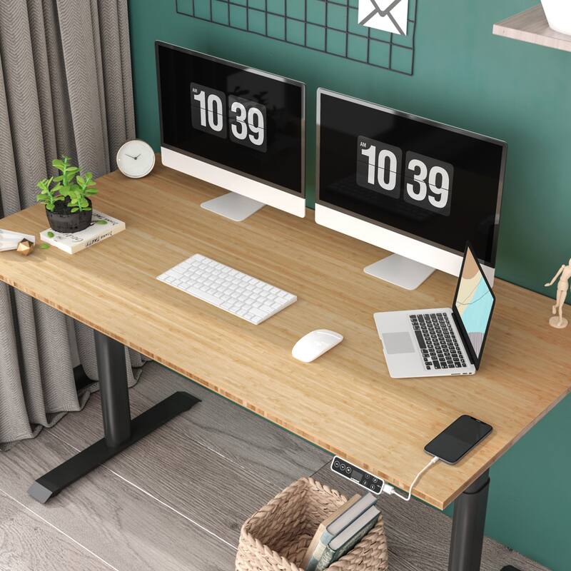 FLEXISPOT Home Office Height Adjustable Standing Desk 3-Stage Dual Motor Bamboo Rectangle Desktop