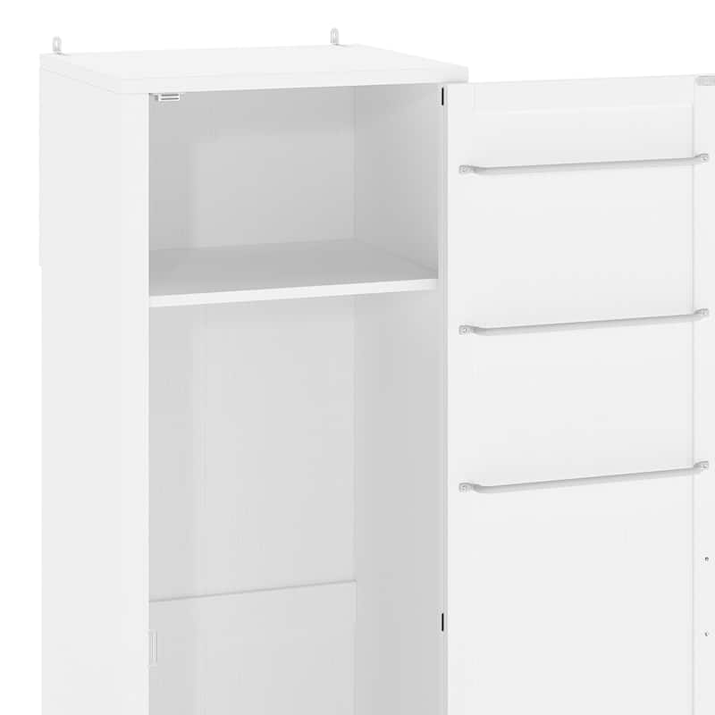 Moasis 63" Tall Barn Door Wooden Cleaning Tool Cabinet with Storage Rack and Sleek Hanging Rods