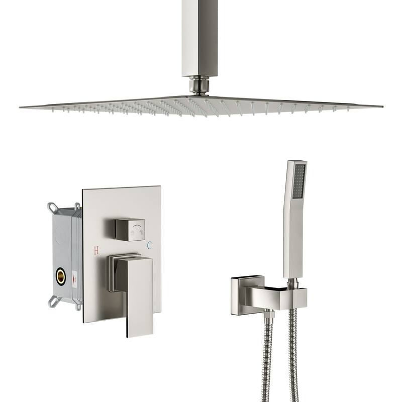 Lordear Shower System - Rainfall Overhead Shower and Handheld Shower Set with Valve Combo - Brushed Nickel