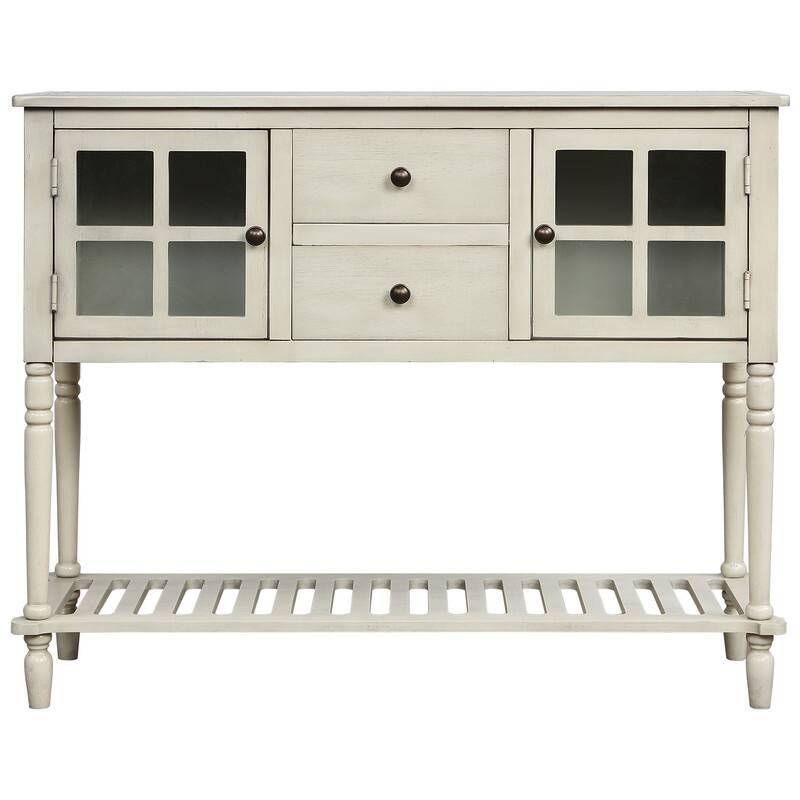 Farmhouse Sideboard with Glass Cabinets & Drawers - Rustic Console Table for Dining Room & Living Room
