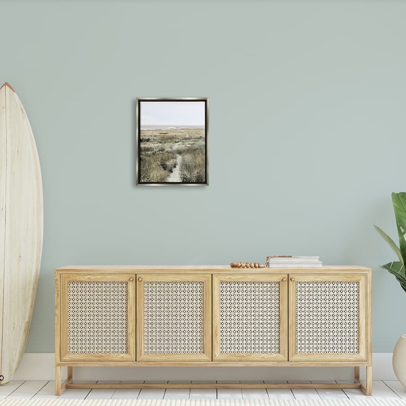 Stupell Distant Shoreline Grassy Beach Path Cloudy Horizon Floater Frame - Green