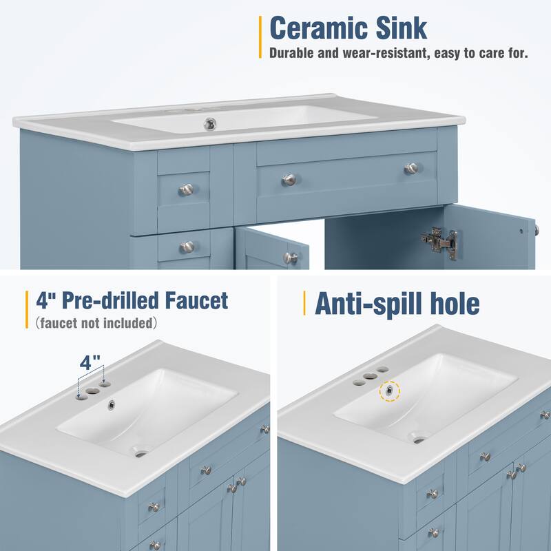 Compact 30-Inch Black Bathroom Vanity with Ceramic Sink, Soft-Close Doors, and Ample Storage Space