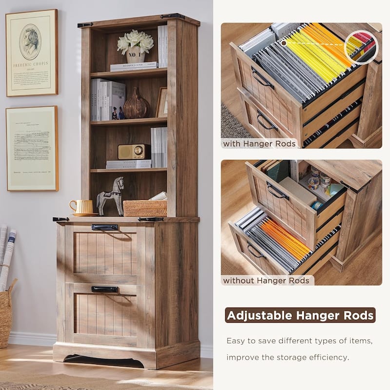 72" Tall Farmhouse Bookcase, Rustic Wood Bookshlef for Home Office