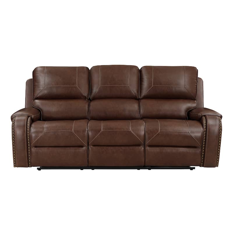 Dean 87 Inch Dual Manual Recliner Sofa, Cupholders, Brown Faux Leather