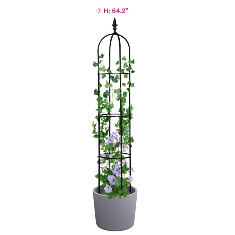 69.7'' Black Garden Trellis for Vines and Flowers Weather-Resistant Obelisk Climbing Frame for Outdoor Decor - 10.2"Dia x 64.2"H