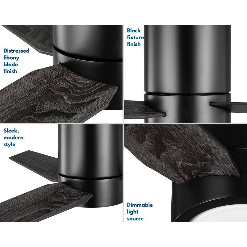 Braden 44-Inch 3-Blade Distressed Black LED Indoor Hugger Ceiling Fan - 44 in x 44 in x 9.8125 in