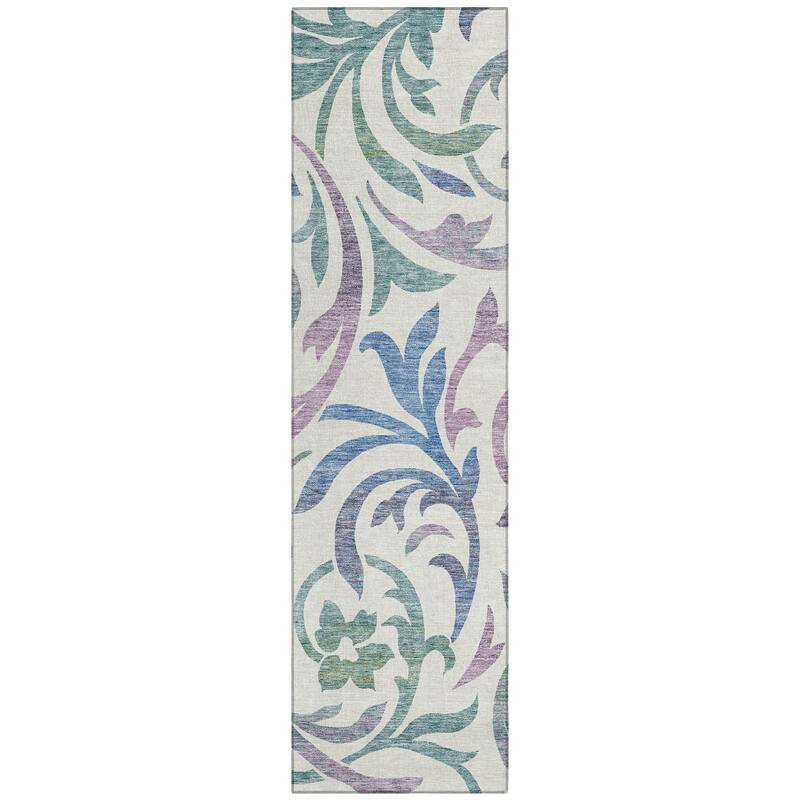 Machine Washable Indoor/ Outdoor Chantille Floral Scroll Rug