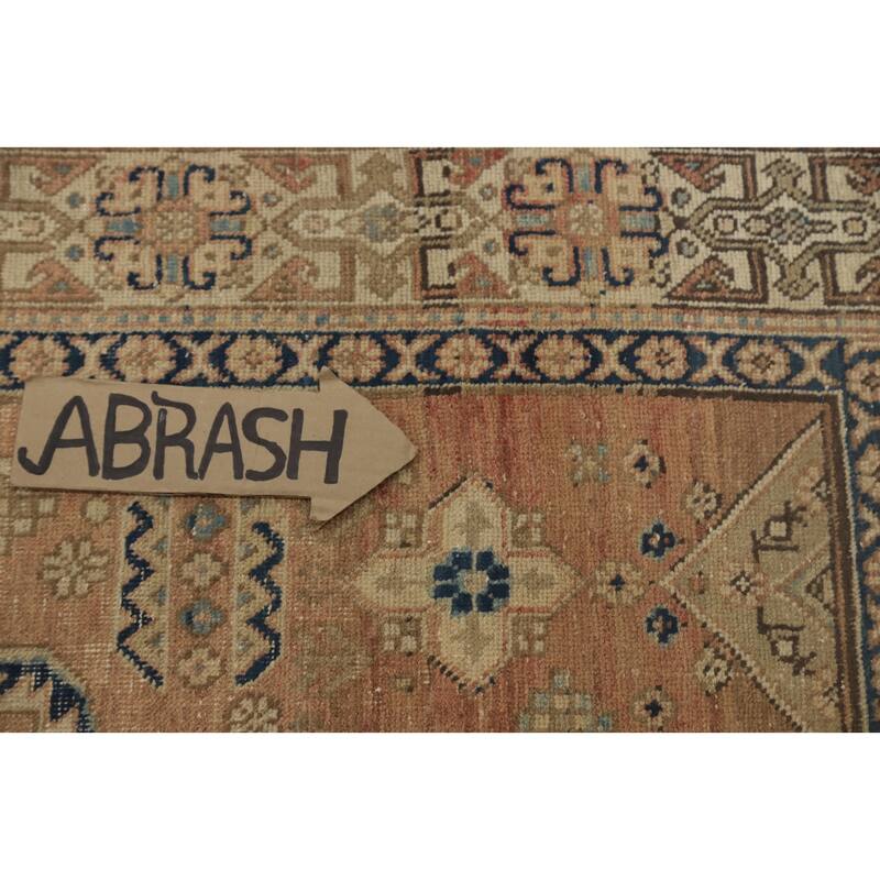 Hand Knotted Oriental 100% Wool Carpet Traditional Geometric Oranges & Rust Heriz Area Rug - 5' 9'' X 4' 2''
