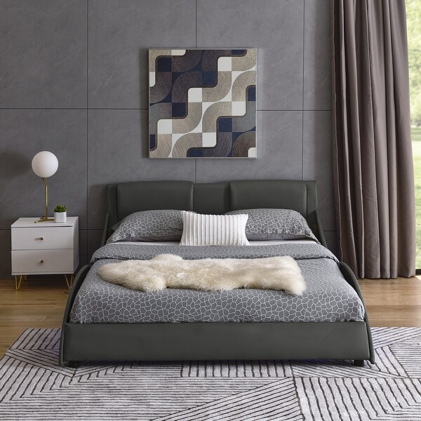 Queen Size Faux Leather Upholstered Platform Bed with and Wave Headboard Bed Bath Beyond 41995421