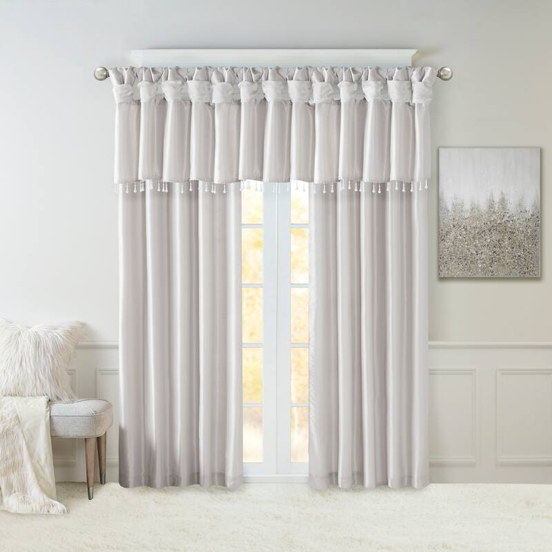 Madison Park Natalie Lightweight Faux Silk Valance with Beads - 50x26"