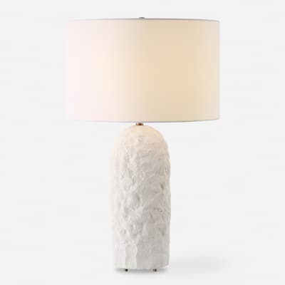 Sandstone Table Lamp with Round Shade - 27.5" - White and Brass