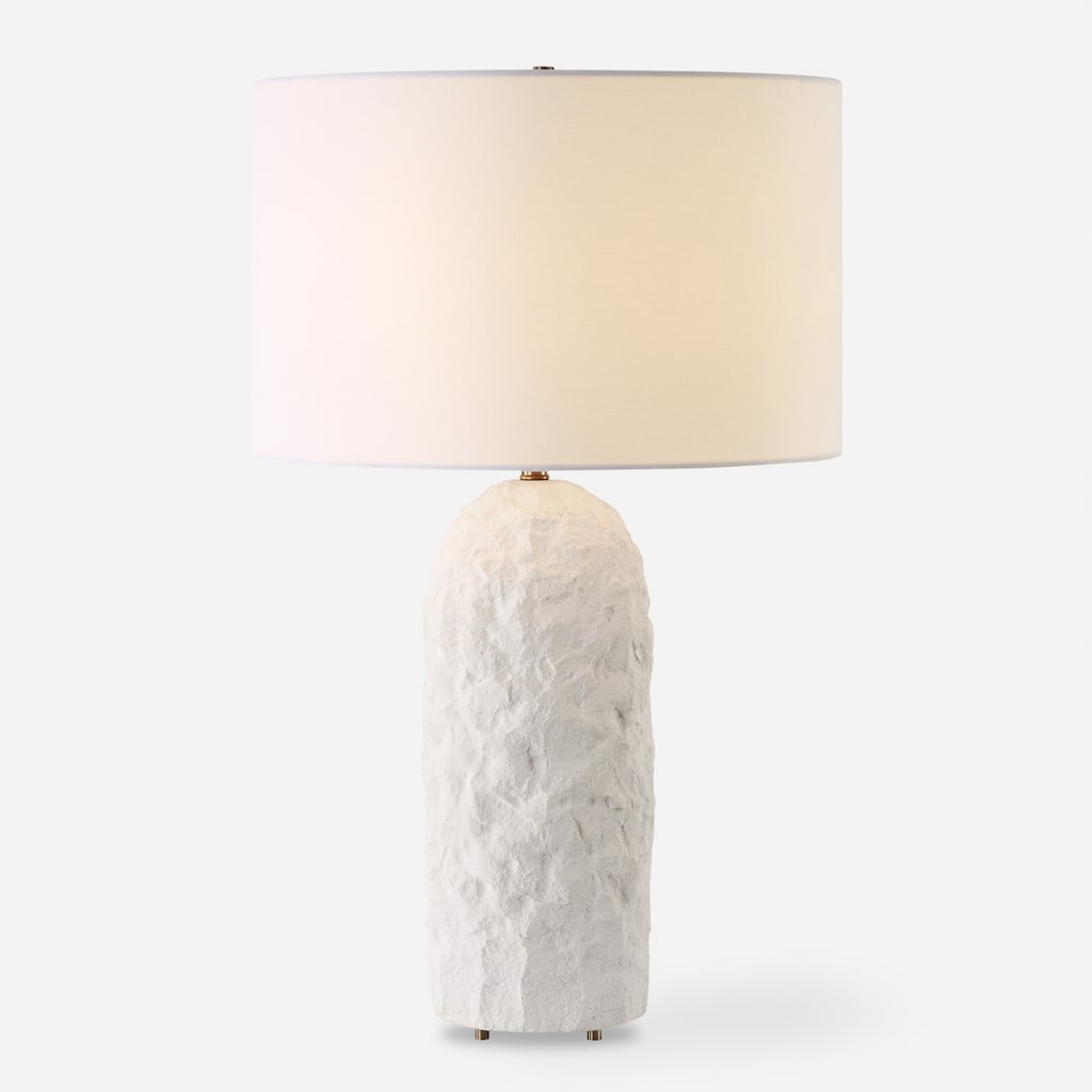 Sandstone Table Lamp with Round Shade - 27.5" - White and Brass
