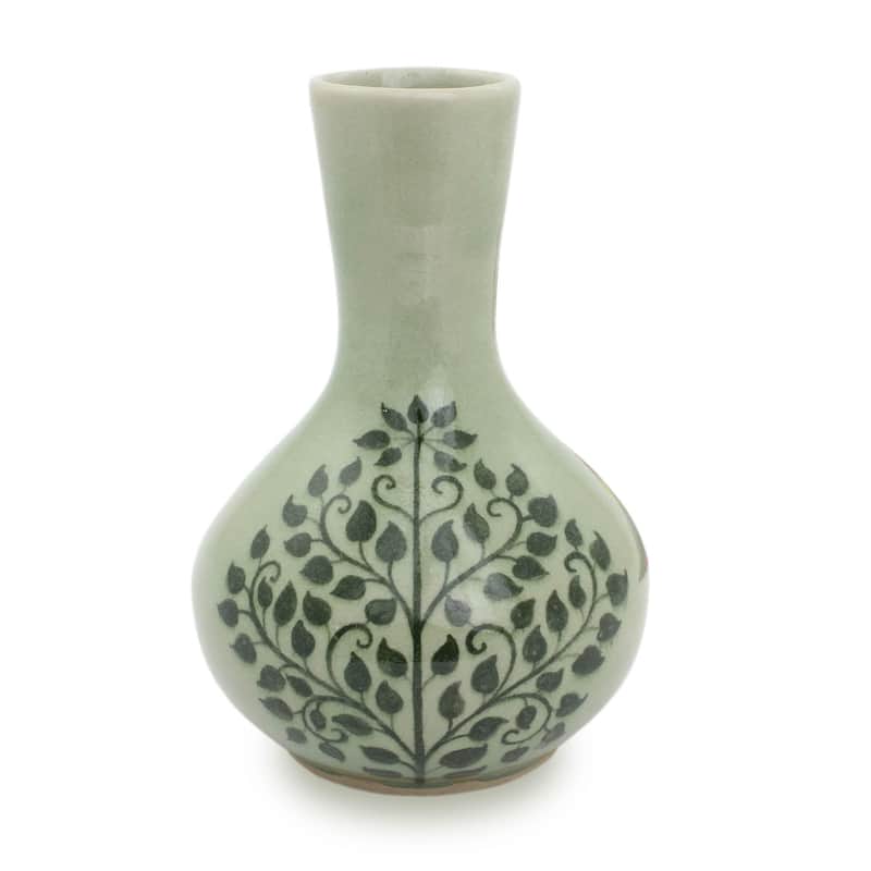 Handmade Green Thai Bodhi Celadon Ceramic Bud Vase (Thailand) - Green