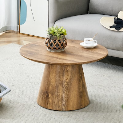 Elegant Wood Grain Coffee Table‌ – 25.6" Diameter Round MDF Table with Natural Wood Grain Finish.