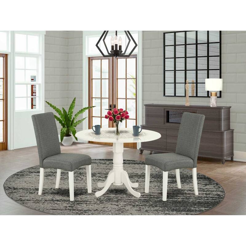 3-Piece Linen White Finish Solid Wood Top-Round Dining Room Set -Seats 4