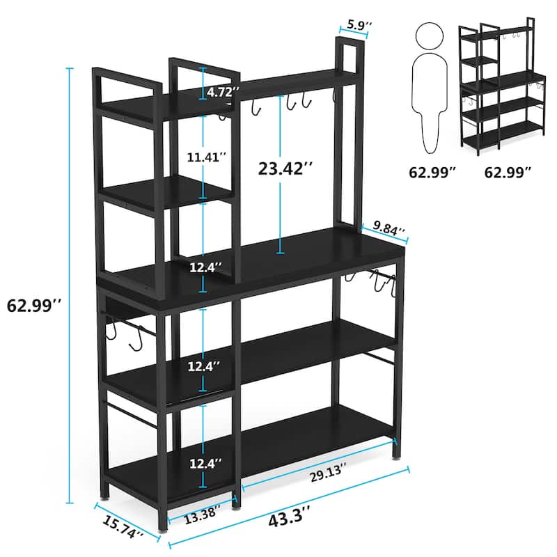 43 inch Kitchen Bakers Rack with Microwave Stand 5-Tier Kitchen Utility ...