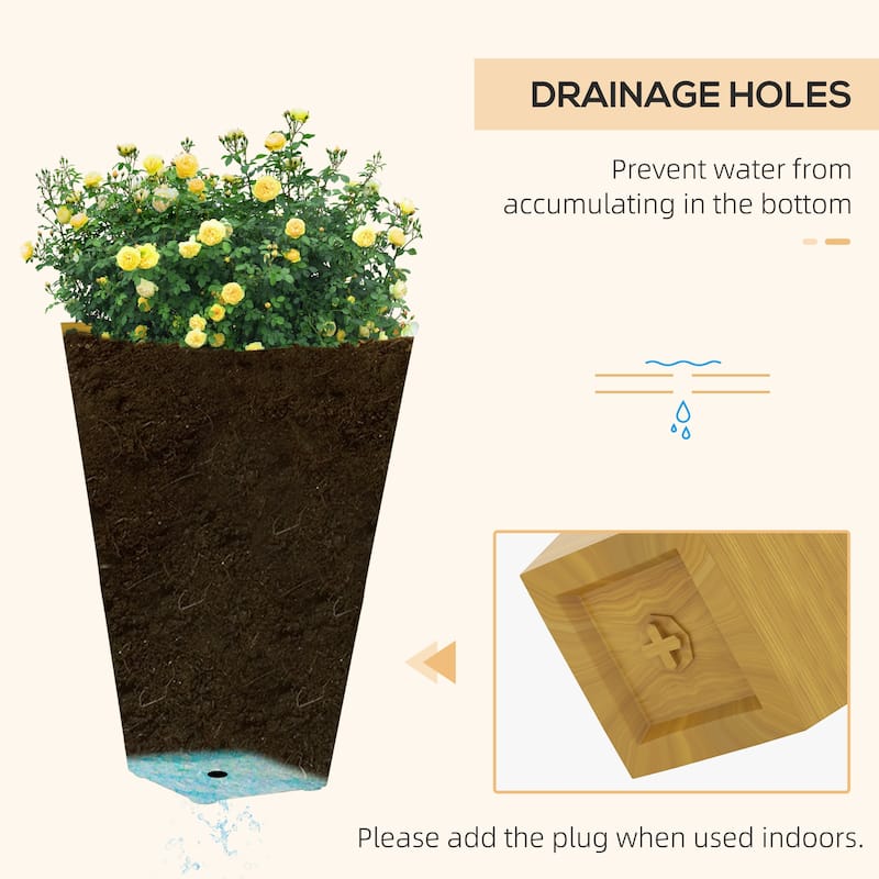 Outsunny 28" Tall Outdoor Planters, Set of 3 Large Taper Planters with Drainage Holes and Plug