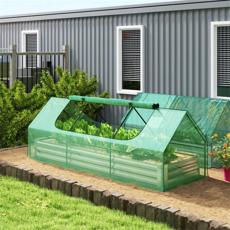 PE Steel Mini Greenhouse with Raised Planter Bed