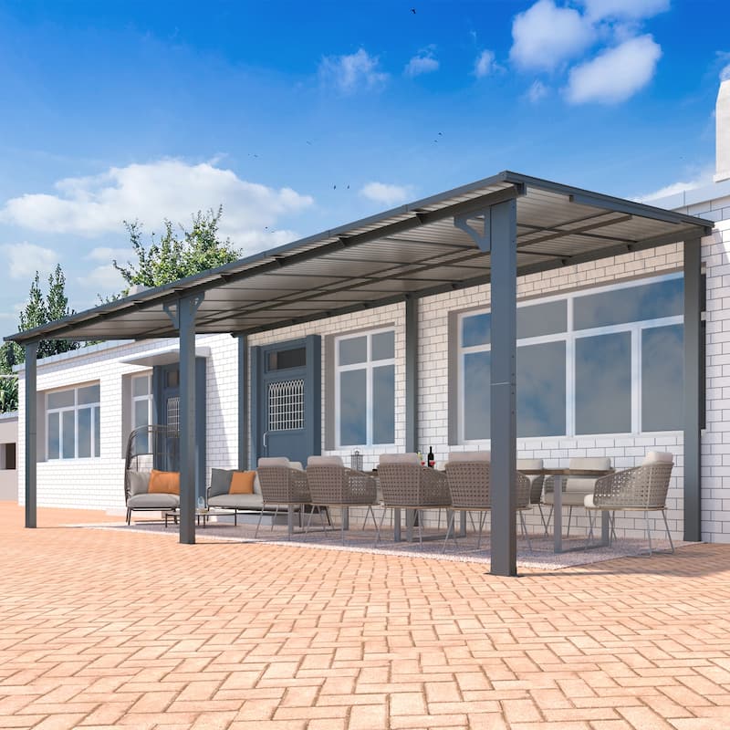10X20Ft Outdoor Pergola Gazebo, Wall Mounted Lean to Awning Gazebo