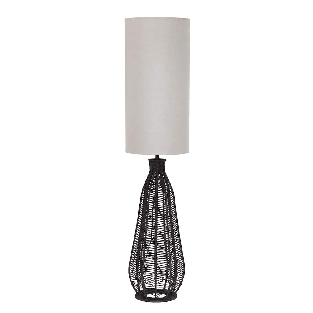 46.75" Tall Rattan Floor Lamp with Linen Shade and Foot Switch Boho Modern Light for Living Room - 10.63”L x 10.63”W x 46.75”H