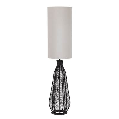 Lalia Home 46.75" Organix Vintage Rattan Wicker Style Paper Rope Floor Lamp with Light Gray Fabric Shade