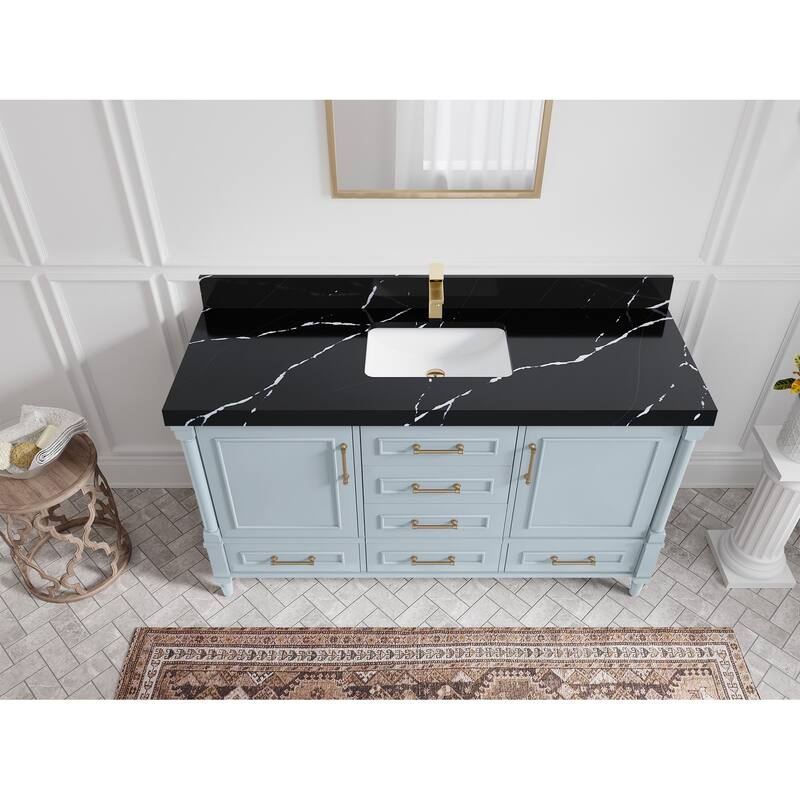 Willow Collections 60 in. W x 22 in. D Aberdeen Single Bowl Sink Bathroom Vanity in Pewter Green with Countertop