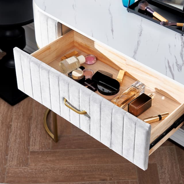 CO-Z Velvet Upholstered Vanity Table with Drawer