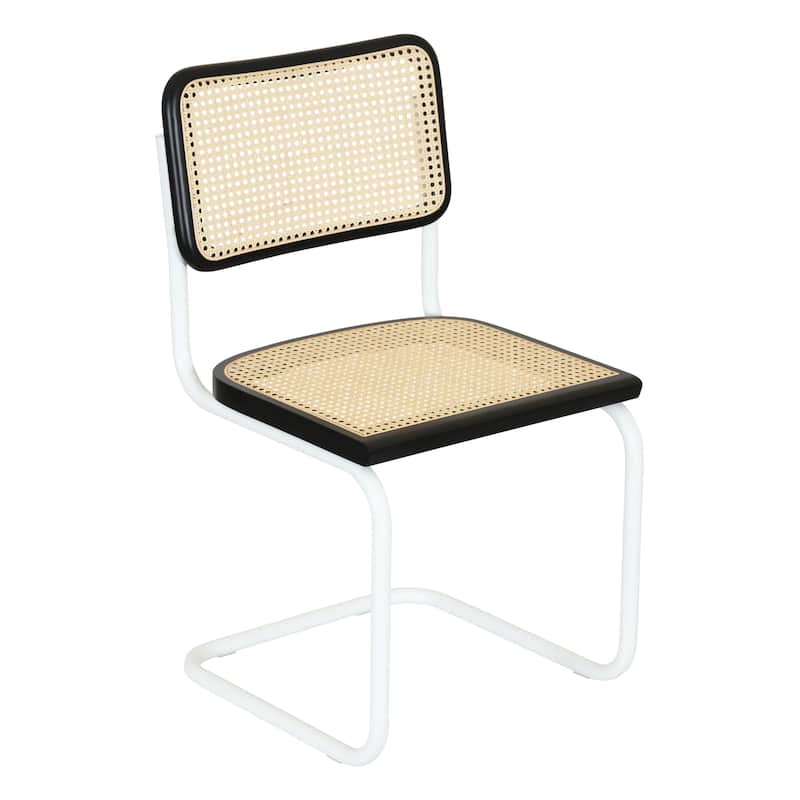 Breuer Chair Company Marcel Breuer Cesca Cane Cantilever Side Chair w/ White Steel Frame (Various Wood & Cane Colors) - Black & Natural