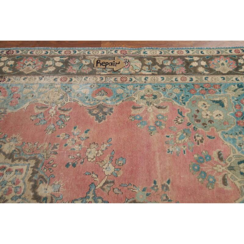 Pink Tabriz Persian Vintage Area Rug Hand-Knotted Wool Carpet - 6'6" x 10'4"
