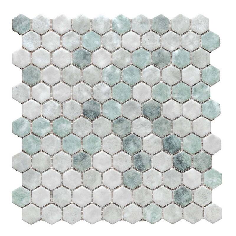 The Tile Life Eterna Hex 1x1 Glass Mosaic Floor & Backsplash Wall Tile - 1 Sheet (0.95 Sq. ft.) - Shabby Green