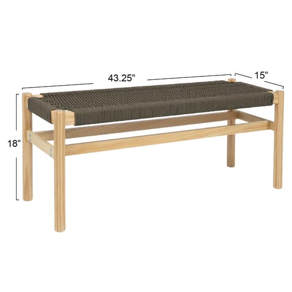 dimension image slide 1 of 2, Fernway Solid Wood and Woven Rope Entryway Bench - 43.3"L x 15.0"W x 18.0"H