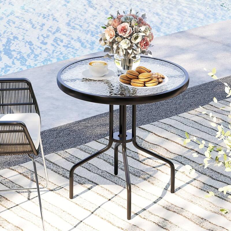 27.5" Outdoor Bistro Table Patio Round Dining Table w/ Umbrella Hole