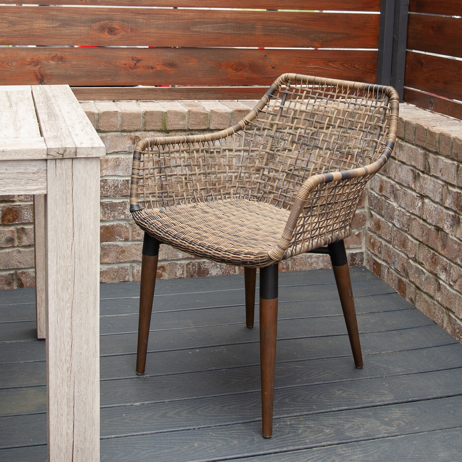 East at Main Teak Wood and Synthetic Rattan Outdoor Armchair On