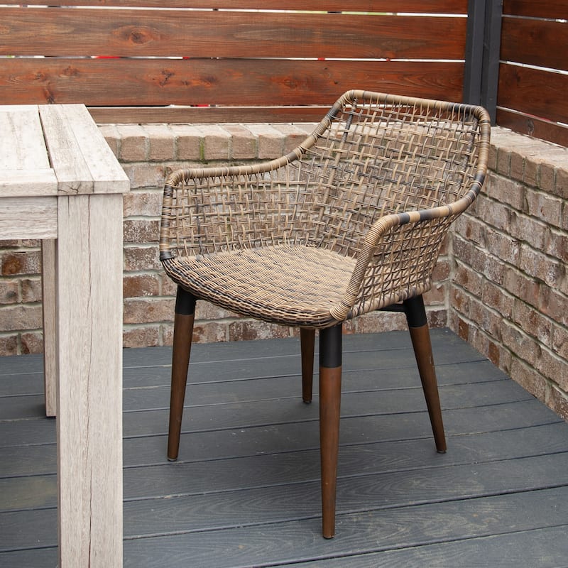 Teak Wood And Synthetic Rattan Outdoor Armchair by East at Main