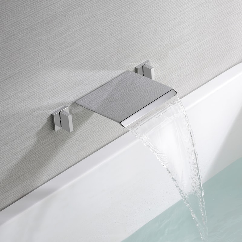 SUMERAIN Wall Mount Bathtub Faucet Waterfall Tub Filler Faucet Two Handles High Flow Rate, Rough