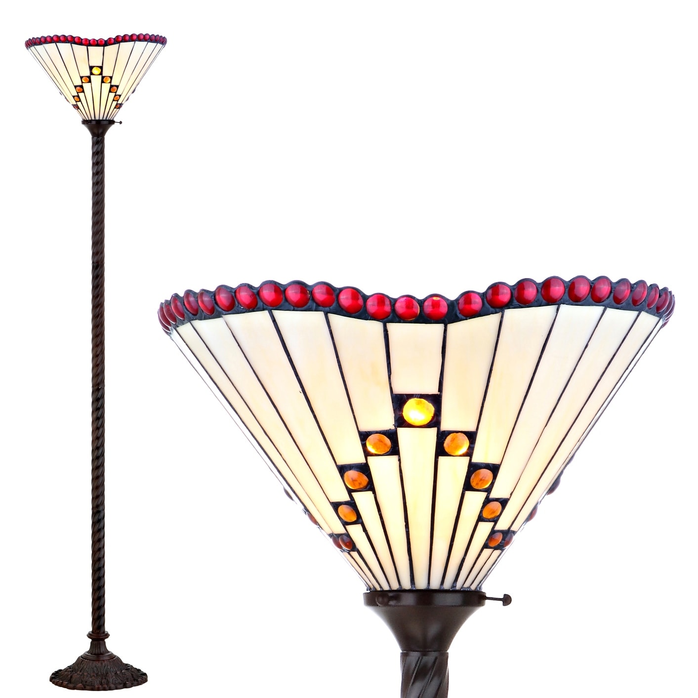 JONATHAN Y Williams Tiffany-Style 70.5" Torchiere LED Floor Lamp, Bronze - 70.5" H x 15" W x 15" D