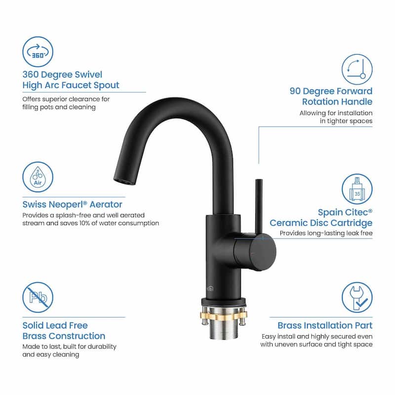 Circular Single Handle High-Arc Bathroom Sink Faucet with Pop Up Drain