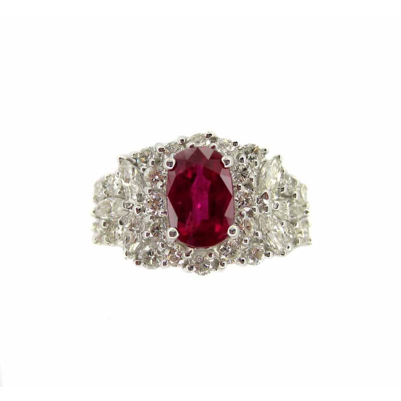 Kabella Luxe Ruby and Marquis and Round Diamonds Ring - Red