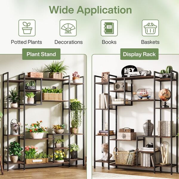 Wood/ Metal 15-Shelf Indoor Plant Stand Flower Display Rack - Bed