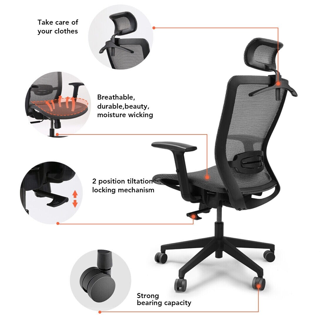 Ergonomic Mesh Office Chair with Retractable Footrest - High Back Computer  Chair, Lumbar Support, 4D Adjustable Armrest and Headrest, Durable Base 