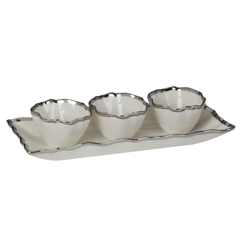 Certified International Regency Silver 4pc Tray and Condiment Bowls Set - 14" x 6.25" x 1.75"