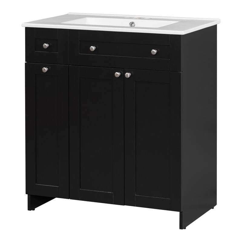 Modern 30-Inch Bathroom Vanity Cabinet with Easy-to-Clean Resin Integrated Sink in Blue