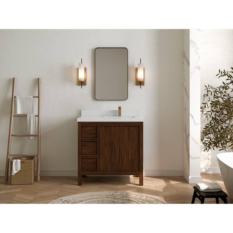 Willow Collections 36 in. W x 22 in. D Elizabeth Solid Teak Right Offset Sink Bathroom Vanity with Countertop