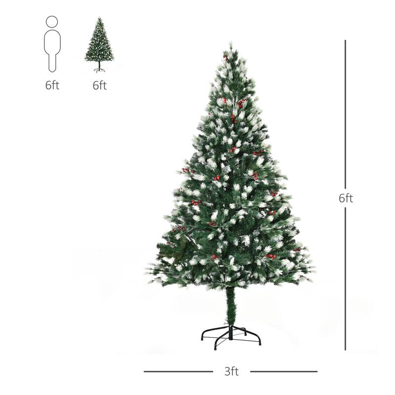 HOMCOM Flocked Christmas Tree with Mistletoe, Xmas Unlit Christmas Tree with Stand