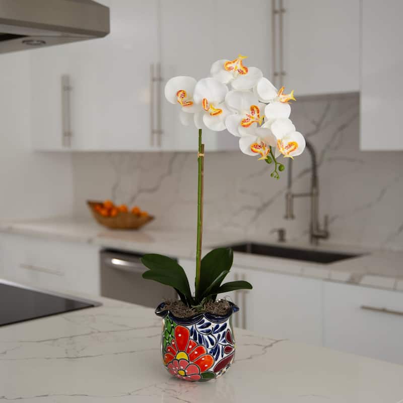 Orchid Artificial Floral Arrangement in Talavera Planter - 26"