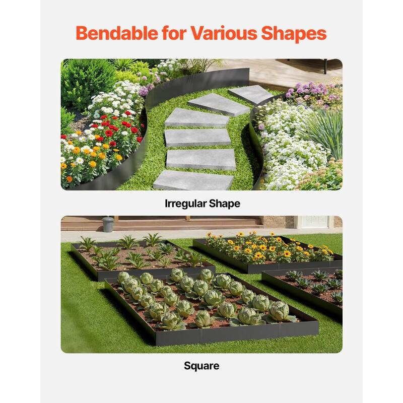 6-Pack Galvanized Steel Flexible Landscape Edging Kit Garden Border with Spikes and Clips - 40 x 6 x 0.06 in