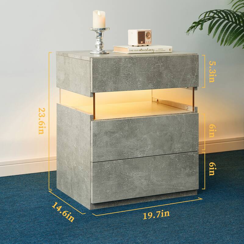 Rossetta Minimalist Stylish Design Nightstand with LED Lights and Storage Drawers