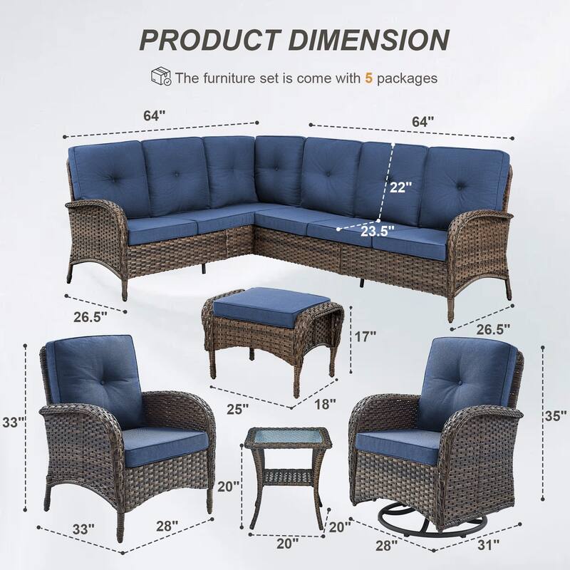 Gymojoy L-Shaped Outdoor Sectional Sofa Set with Swivel Chairs & Patio Chairs