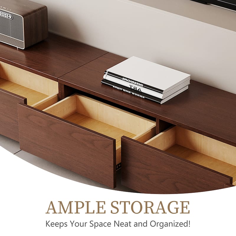 Mid Century Modern TV Stands,Brown Solid Wood Media Console with 3-6 Drawers