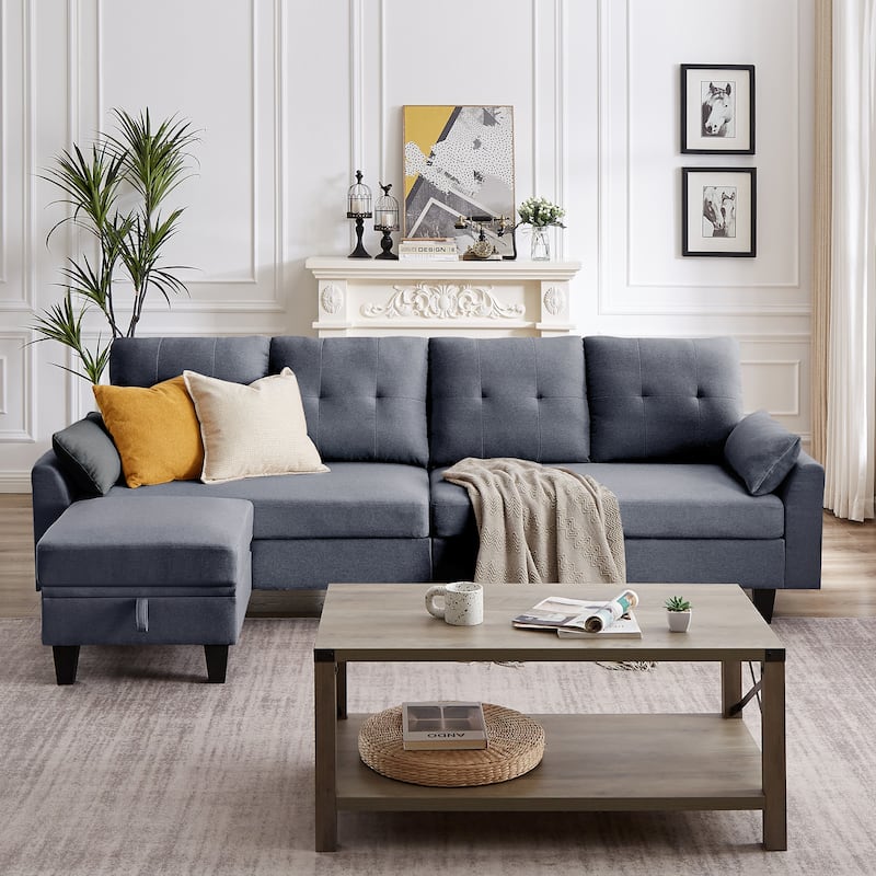 101" Sectional Sofa with Storage Ottoman - Light Grey - L Shaped
